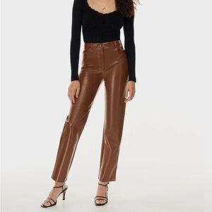 Aritzia Wilfred The Melina Pant High Waisted Vegan Leather Pants Cognac Brown 2